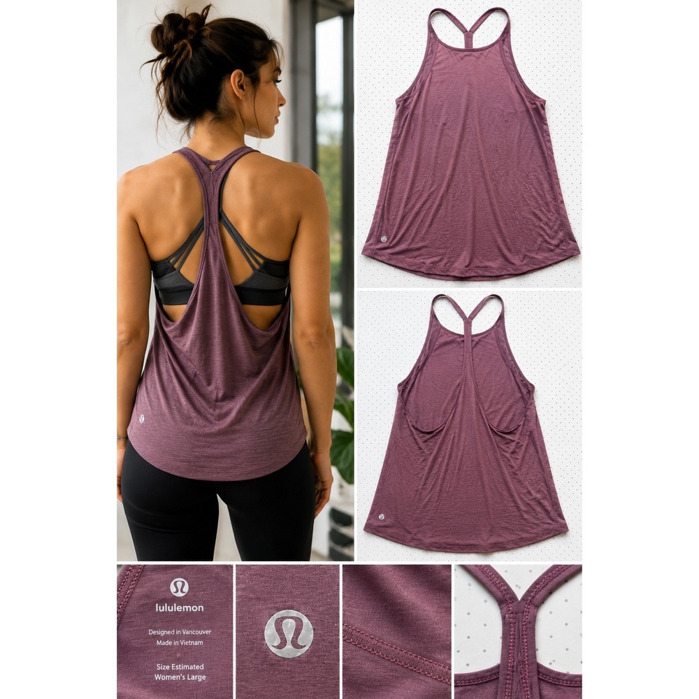 Lululemon High Neck Racerback Tank Top Heathered Plum Purple Womens Large